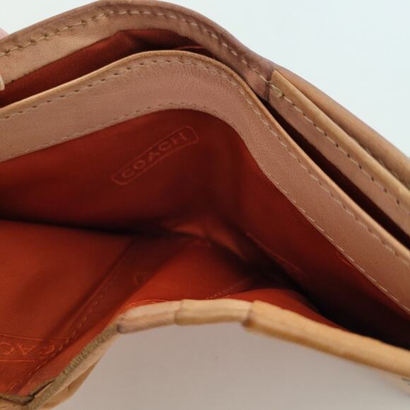 Coach Wallet Brown Signature Card Holder Bill Medium Bifold Compact Tan Red - Picture 5 of 11